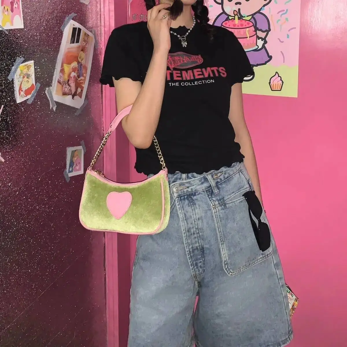 Bloom Haruku Heart Y2k Bags Women 2023 Sweet Cool Girls Casual Vintage Underarm Ladies Fairycore Cute Shoulder Bag Chic