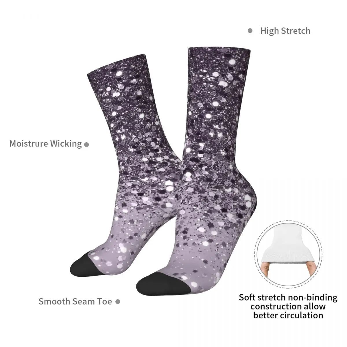 Sparkling Lavender Lady Glitter Socks Harajuku Sweat Absorbing Stockings All Season Long Socks Accessories for Man Woman's Gifts