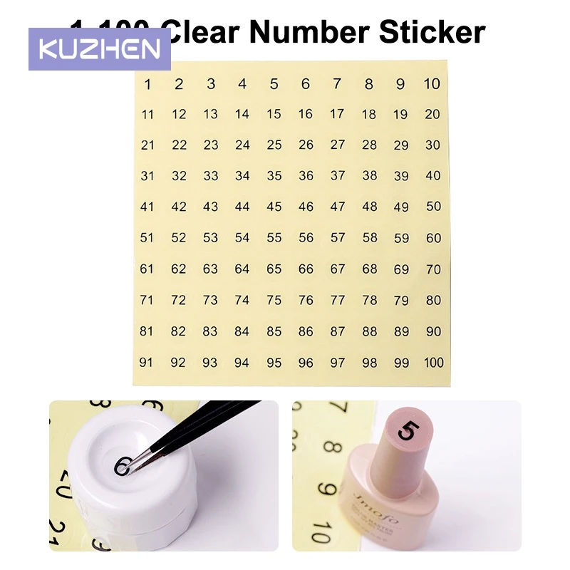 3pcs Waterproof 1-100 Clear Number Label Stickers For DIY Craft Self Adhesive Nail Polish Lipstick Color Number Tags Sticker