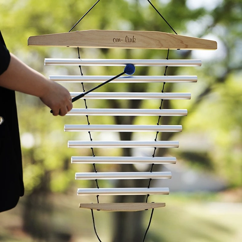 9 Tone Metal Wind Chime with Stick Yoga Swinging Hand Cranked Bell Meditation Sound Beam Tube Musical Instruments Percussion