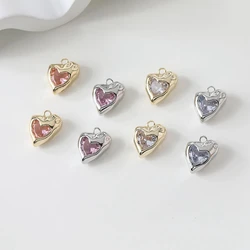 2PCS 14K Gold Plated Niche Peach Heart Inlaid Zircon Pendant Charm DIY Making Supplies Necklace Earrings Material Accessories