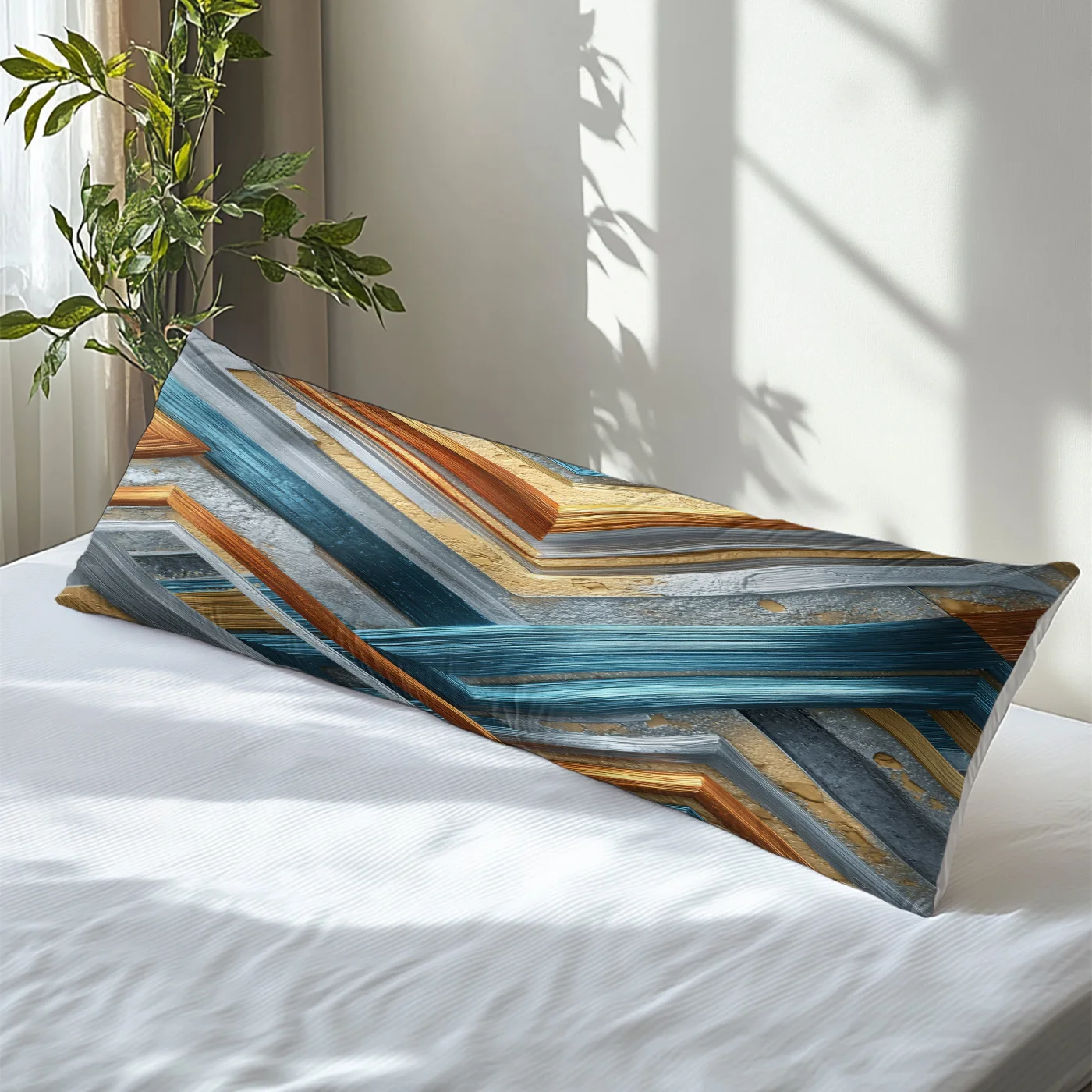 1pc, Body Pillowcase, Metallic Texture, Interlocking V-Shaped Geometric Pattern 2D Flat Pattern Printed Long Pillowcase, Elegant