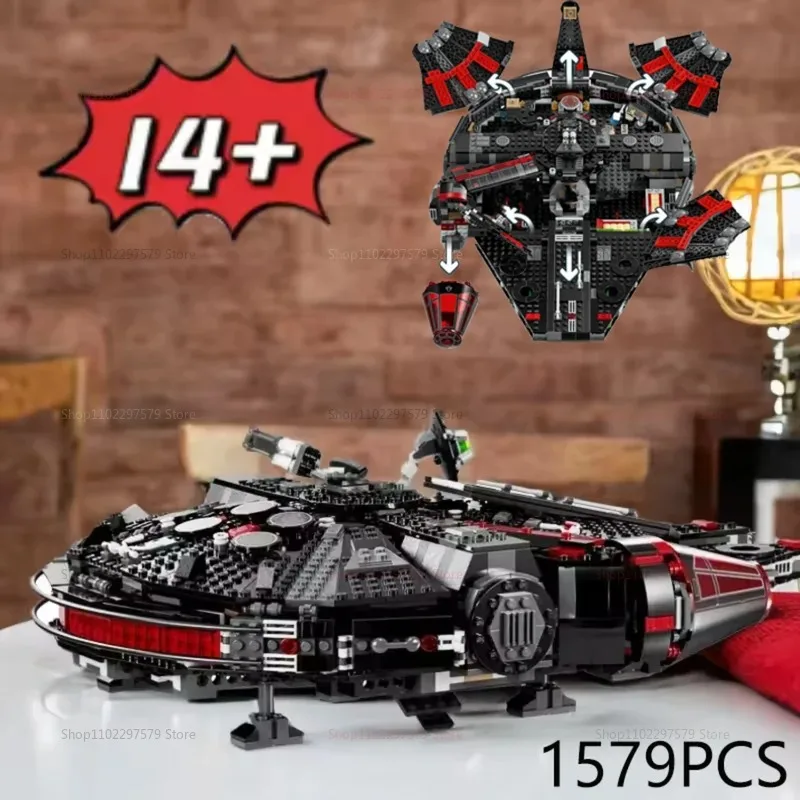 NEW MOC 1579PCS Falcon Compatible 75389 Millennium The Dark Spaceship Bricks Building Block for Boys Gifts for Kids Model Adults