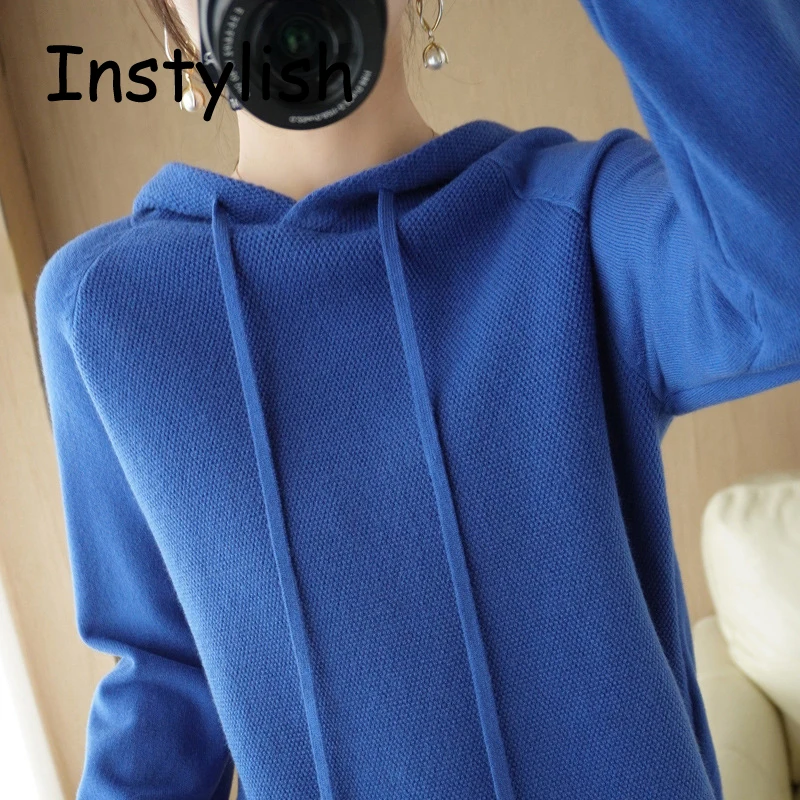 Frauen Herbst Winter Mit Kapuze Pullover Elegante Weiche Warme Gestrickte Hoodies Vintage Harajuku Feste Strick Pullover Jumper Casual Top