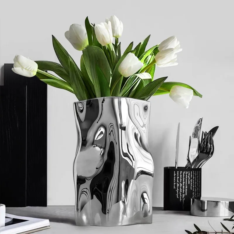Luxus-Vasen, Silberne Vasen für die Heimdekoration, Raumdekoration, Hochwertige Accessoires, Esstisch-Dekorationen, Geschenk-Ornamente für die Heimdekoration
