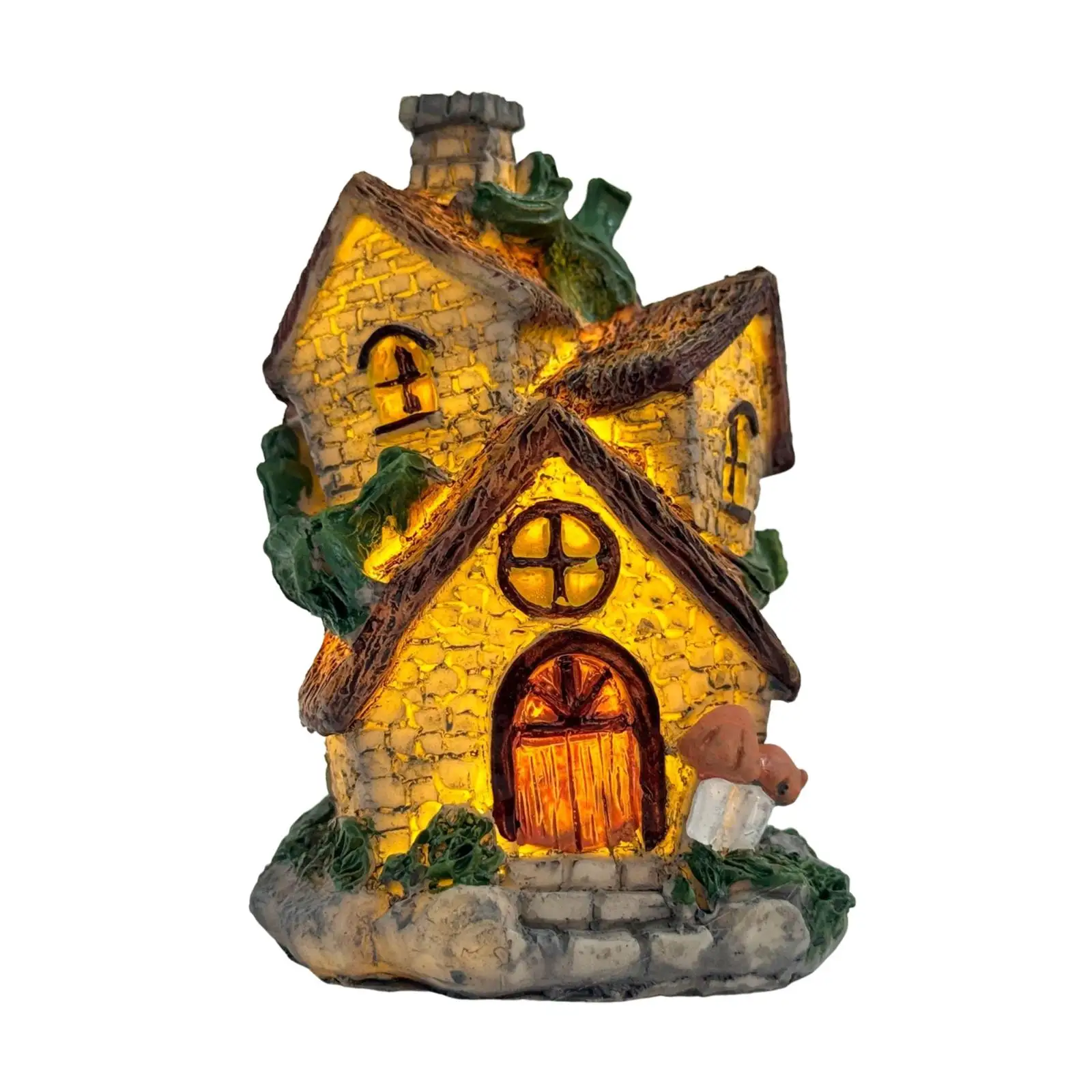Christmas House Illuminated Town Scene Resin Figurine Collection Mini Tabletop Model for Festival Office Bedroom Party Wedding