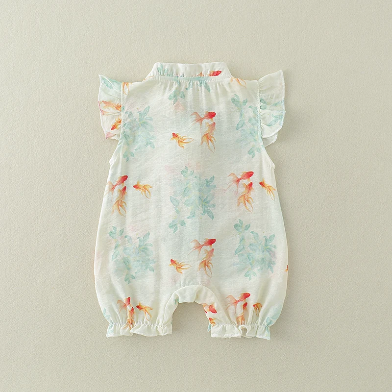0-2 Years Baby Chiffon Romper Flying Sleeve 2026 Summer Chinese Traditional Kids Girls Tangsuit Infant First Birthday Costumes