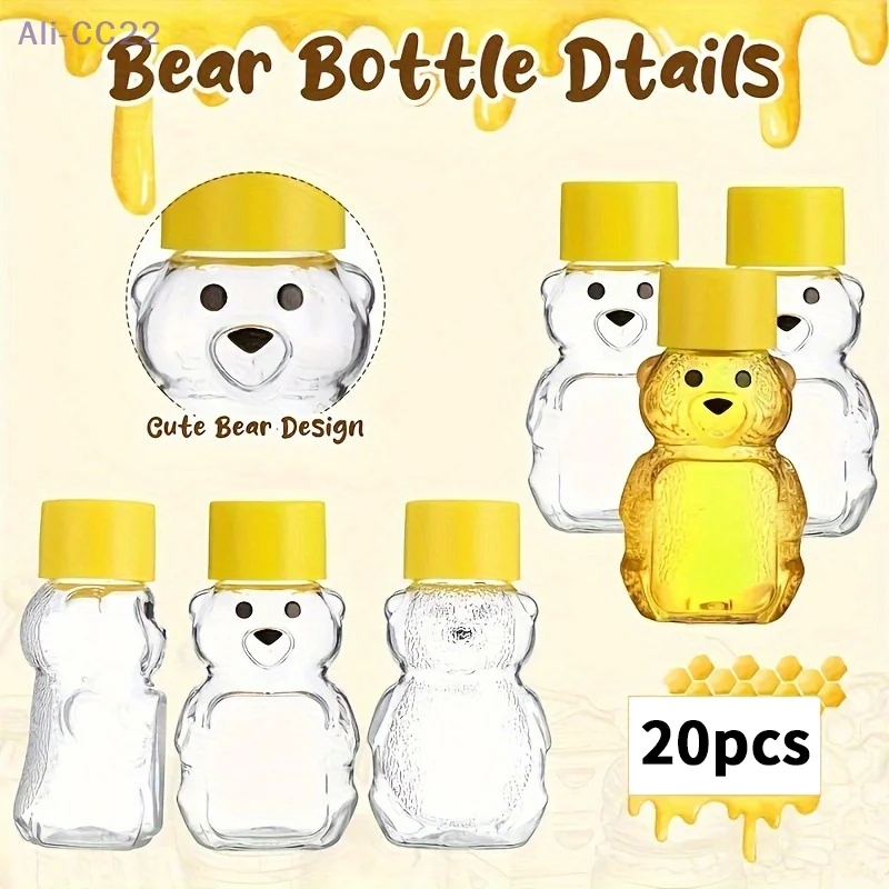 {HMA74} 20Pcs 60ml Cartoon Bear Juice Bottle  Mini Portable Portable Honey Jar Plastic Transparent Disposable Drink Bottle