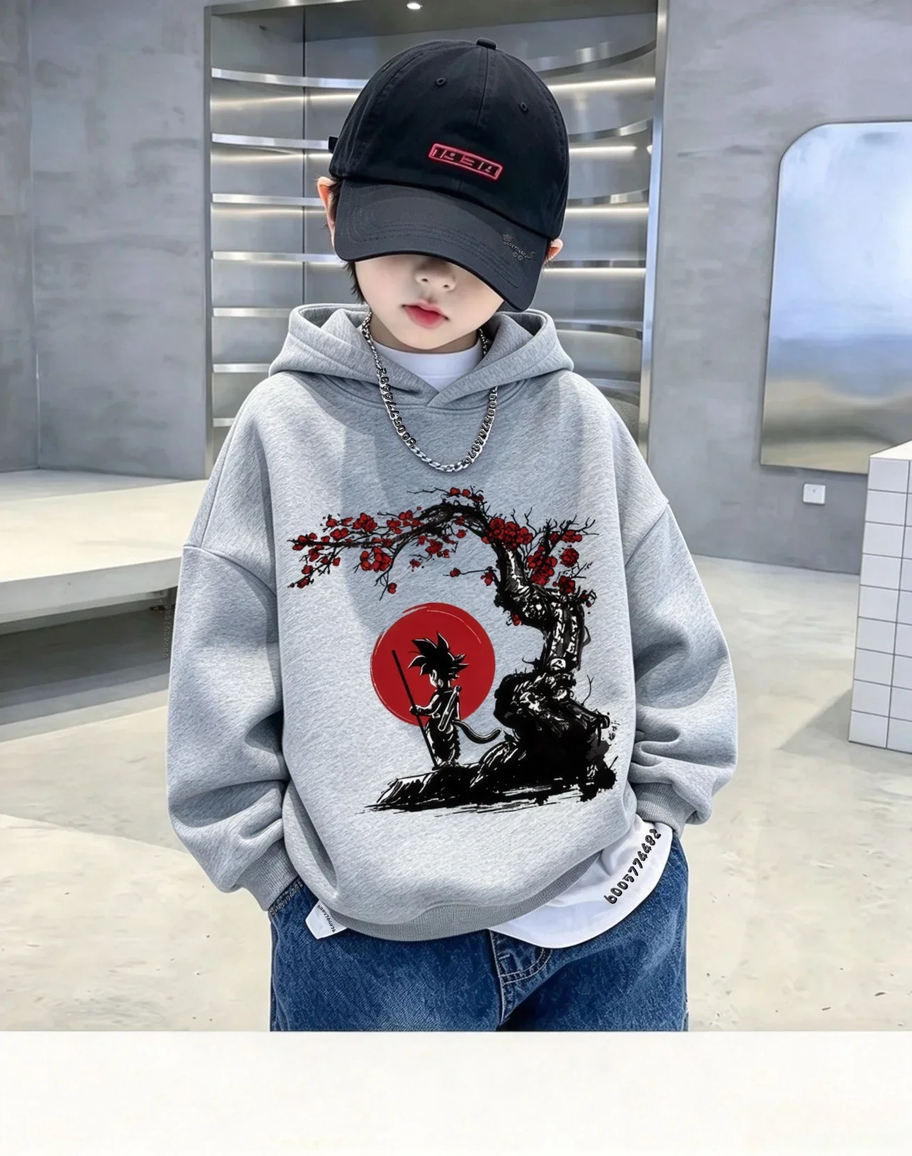 Dragon Ball Z Little Goku Red Eastern Red Plum SunHooded Sweatshirt for Children-Comfortable,Loose-Fitting Long-Sleeved Shirt