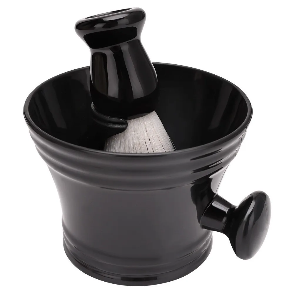 3PCS Soft Nylon Hair Shaving Brush Set Stainless Steel Bowl ABS Handle Men's Shaving Kit Black Brush Stand Holder Sensitive Skin