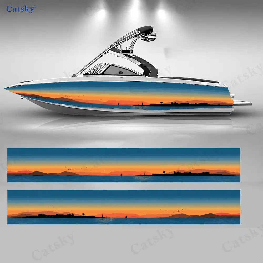 Silhouette Lighthouse & Birds Boat Stickers, PVC Waterproof Vinyl Wrap Decals for Fishing Boats, Durable and Stylish Design