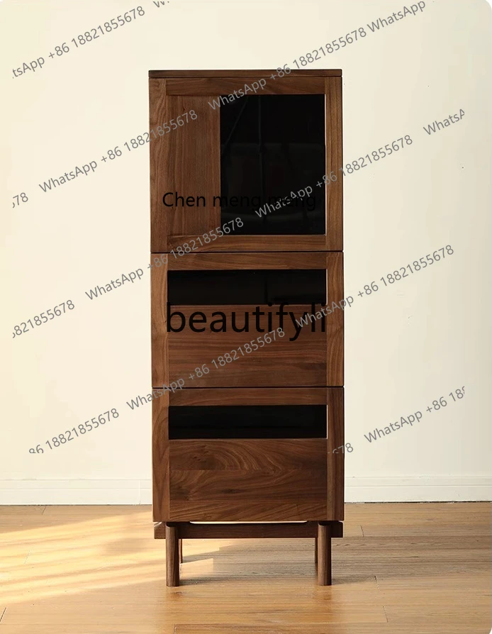 X Black Walnut Wood Side Cabinet Solid Wood Living Room Side Storage Dining Side Sofa Corner Cabinet