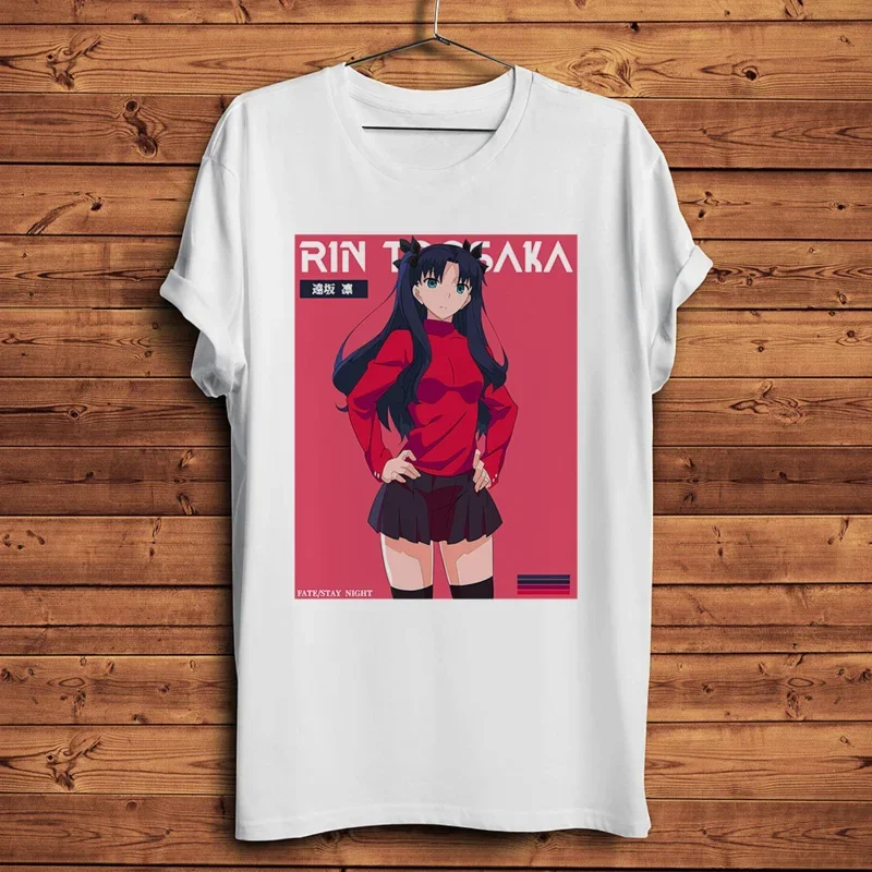 Men's Funny Anime T-Shirt, Fate extra Tohsaka Rin, White Casual Short Sleeve T-Shirt, Unisex Japan Otaku, Manga Waifu Streetwear