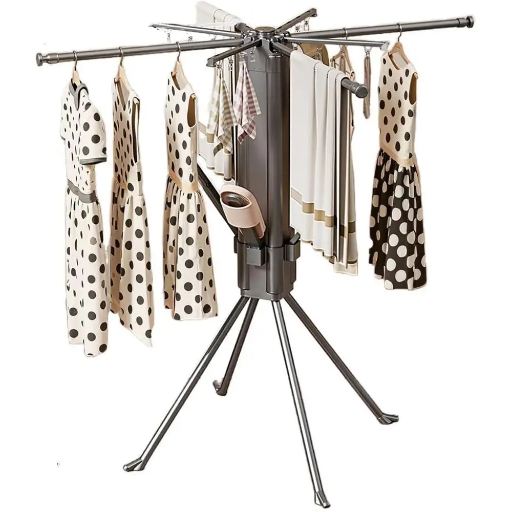 

Sturdy 4-Leg Folding Clothes Dryer Rack - Heavy Duty for Indoor & Outdoor, with Extendable Bars and Shoe Holders (Black, Style 2