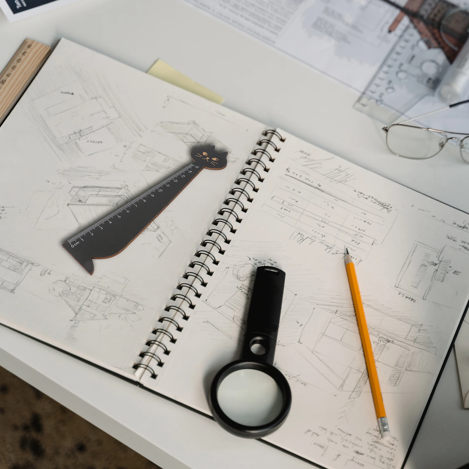 10 pezzi di design gatto righello retrò disegno in legno righello per bambini fai da te strumento di apprendimento della scrittura a mano cancelleria scolastica uso in ufficio a casa