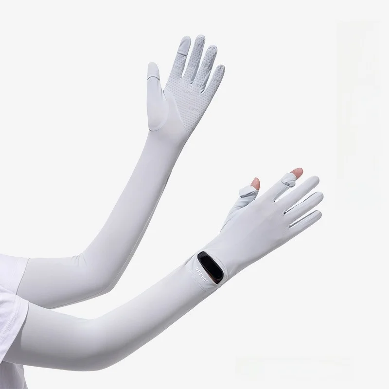

Solid Color Long Sleeve Non-slip Sun Protection Sunscreen Sleeve Gloves Quick-drying Cooling Ice Silk Arm Sleeve Running