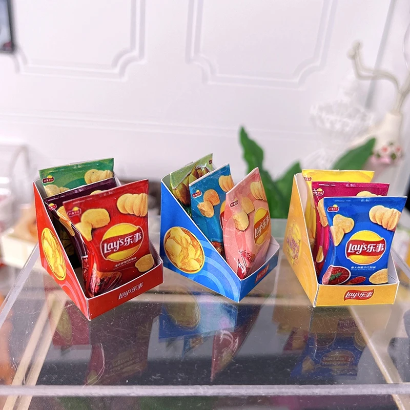 

Dollhouse Potato Chips Set with Bottom Drag Snack Model Scale Dollhouse Miniature Fried Chips Mini Pretend Food