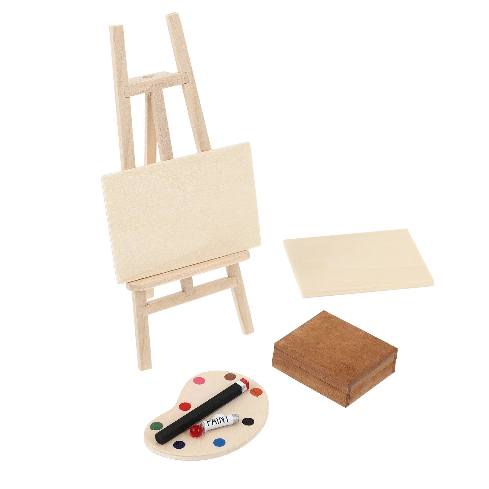 4 Pcs Wooden Easel Drawing Board Miniature Oil Painting with House Adornment Furniture