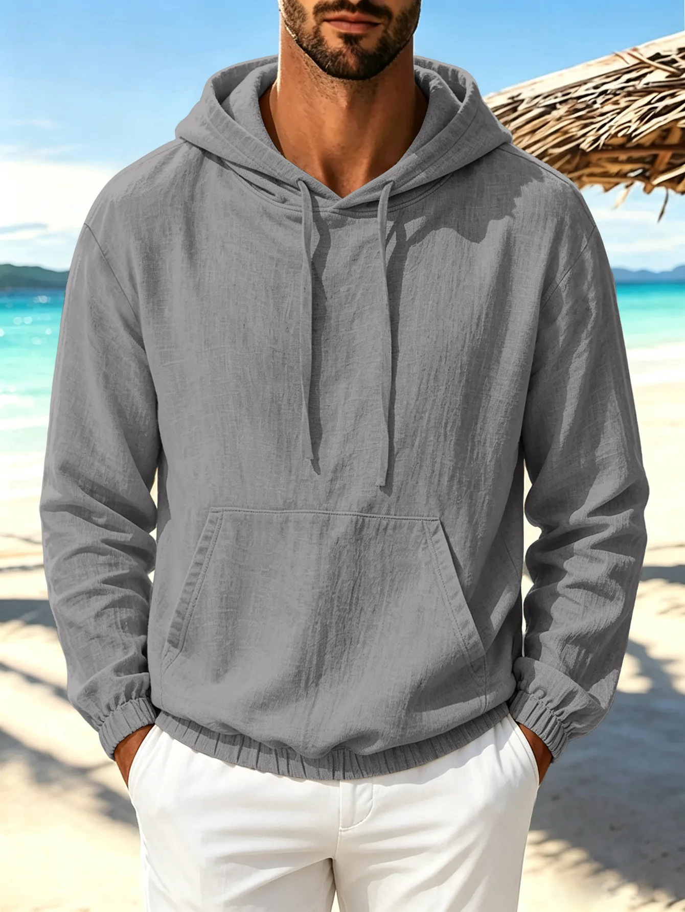 2026 New Cross-Border Autumn Cotton-Linen Pullover Long-Sleeve Loungewear Loose Casual Men's Hoodie