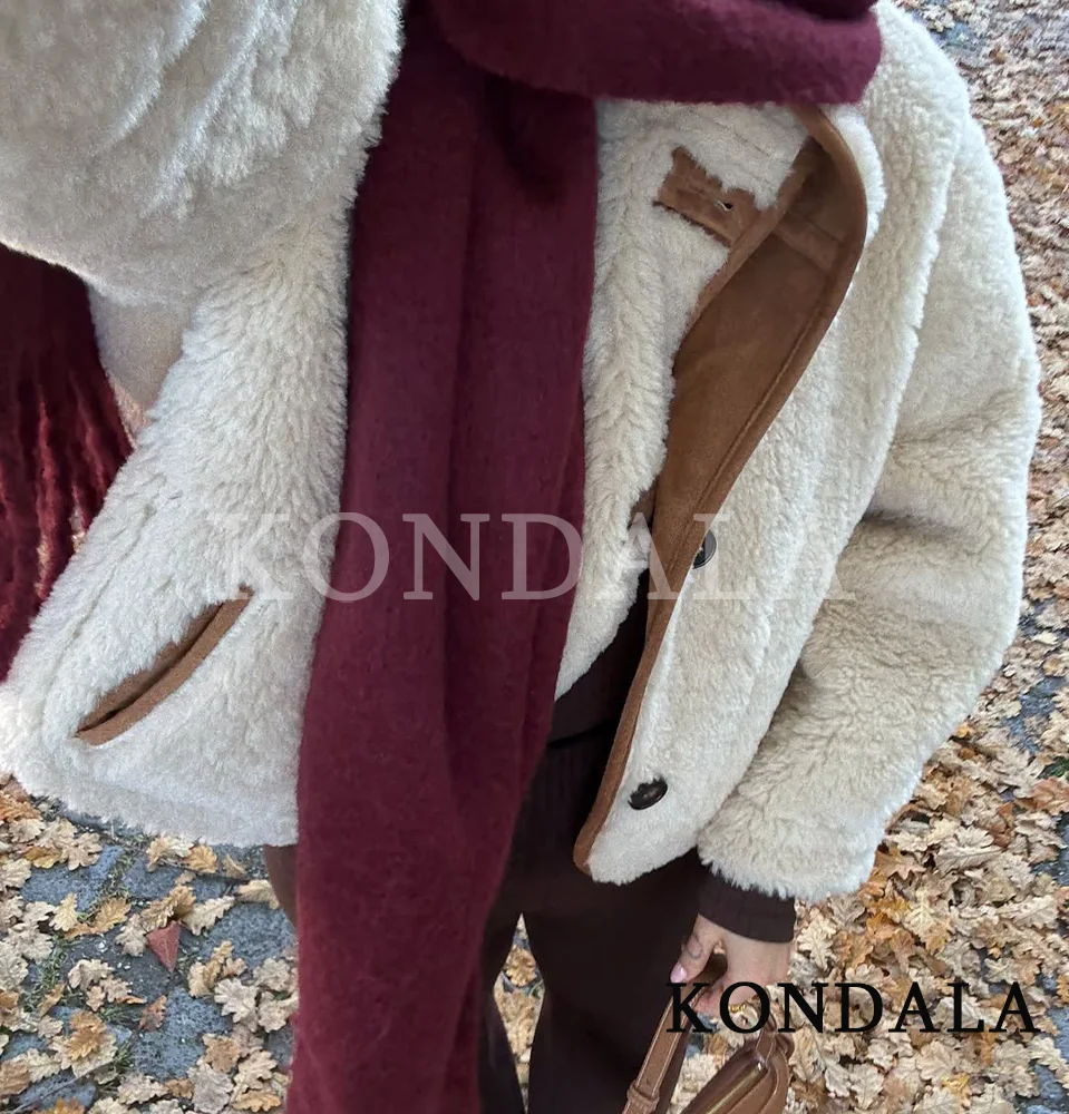 KONDALA Winter Frauen Casual Fleece Reversible Mantel Stehkragen Tasten Mantel 2025, Herbst Winter Mode Elegante Dame Warme Mantel