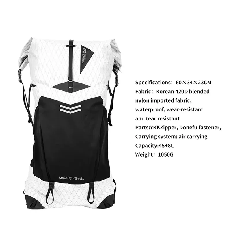 for Mobi Garden Mirage 45+8L Outdoor Backpack Unisex Lightweight Mountaineering and Travel Pack for Hiking and Camping