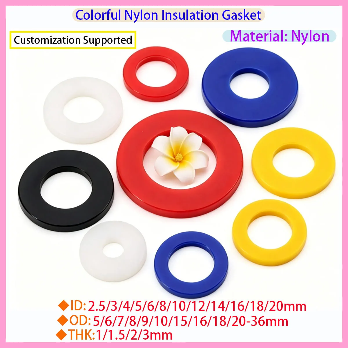 

White/Black/Red/Yellow/Blue Nylon Flat Gasket M2-M20 Plastic Flat Gasket Insulation Gasket Used for Bolts