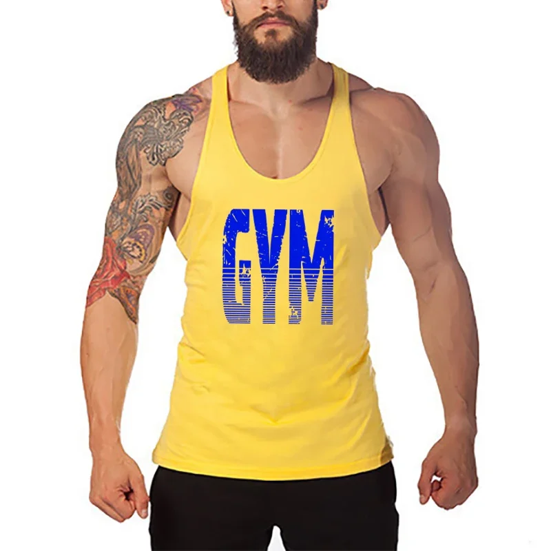 Summer Men Gym Workout  weightlifting Clothing Fitness Tank  Letters Print Vest Stringer  Singlet Sleeveless Breathable Shirt