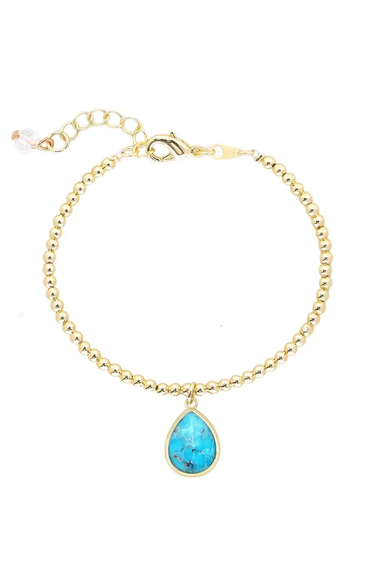 14K Gold Filled Turquoise Beaded Charm Bracelet Fashion Jewelry