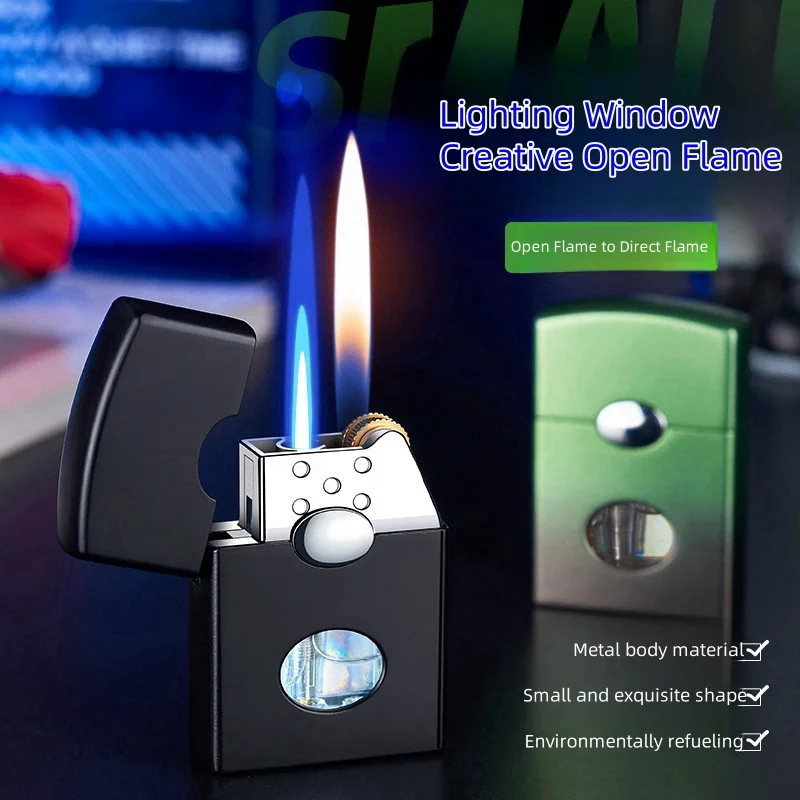 

New Open Flame Lighter Dual Flame Change Metal Material Windproof Portable Portable Lighters Men's Smoking Accessories Gifts
