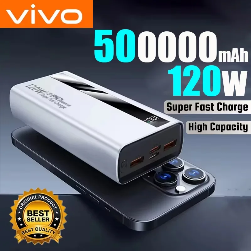 

VIVO 2026 Новый внешний аккумулятор с быстрой зарядкой 120 Вт, 500000 мАч, портативное зарядное устройство большой емкости для iPhone, Samsung, Huawei