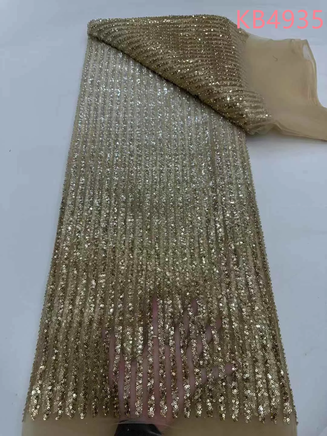 

Embroidery Lace With Beads 5 Yards Dubai Lace Fabrics Quality 2024 Gold Sequins French Mesh Lace For Wedding Dress Sewing KB4935