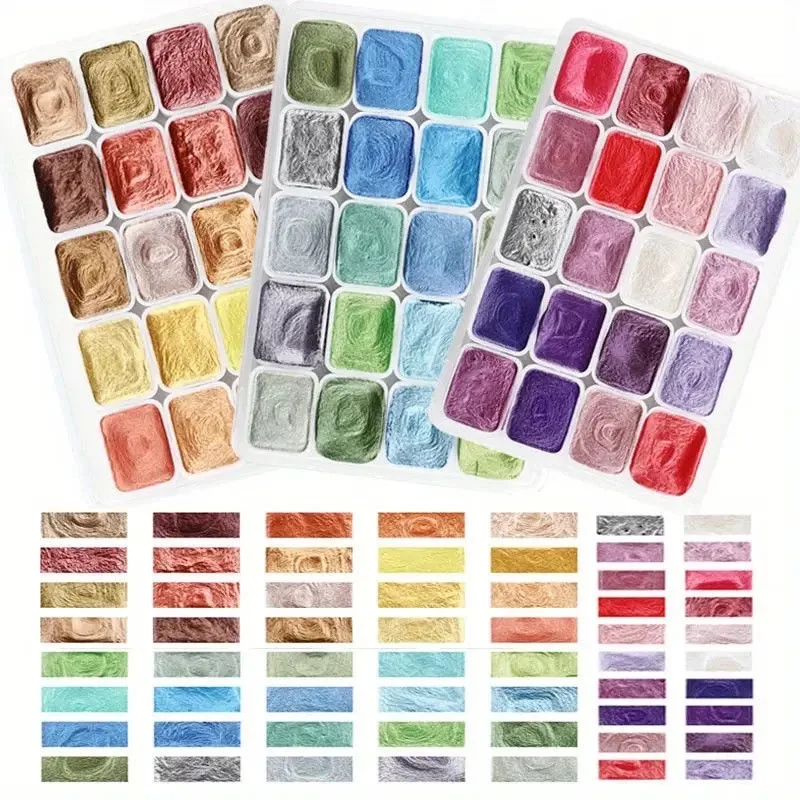 

20/60/80 Colors Metal Watercolor Painting Set, Portable Box With Shiny Pearls Solid Watercolor Painting, And Art Supplies