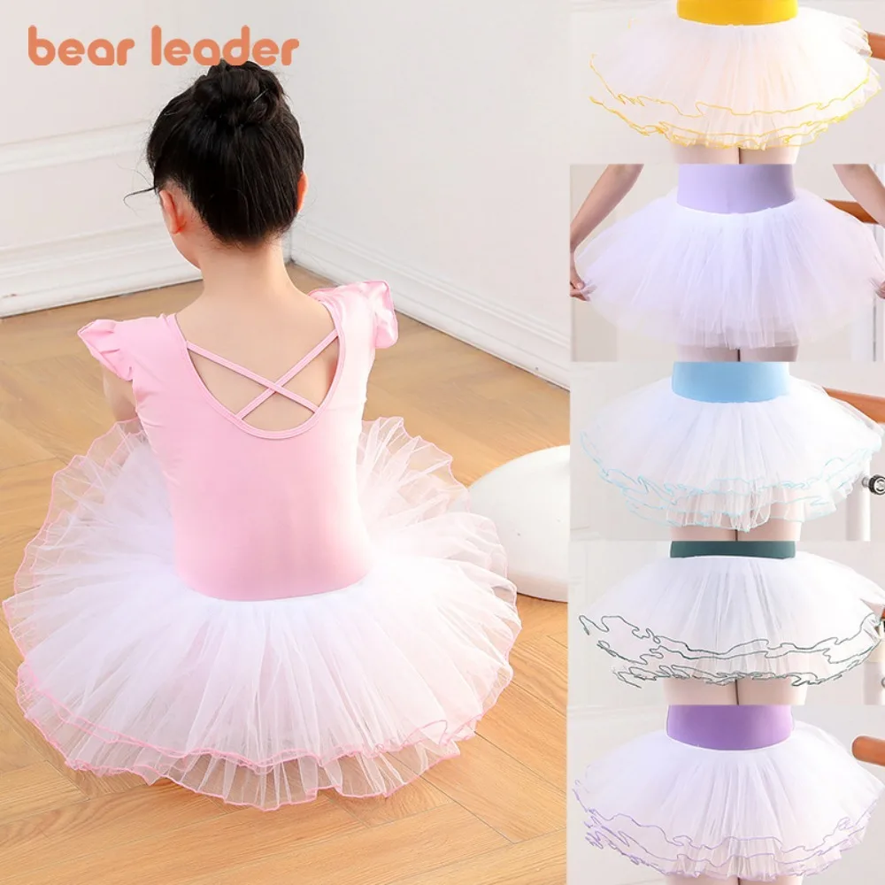 

Bear Leader Kids Dance Performance Costume Solid Color Mesh Skirt Summer Sweet and Cute Girl's Clothes Ballet Practice Outfit