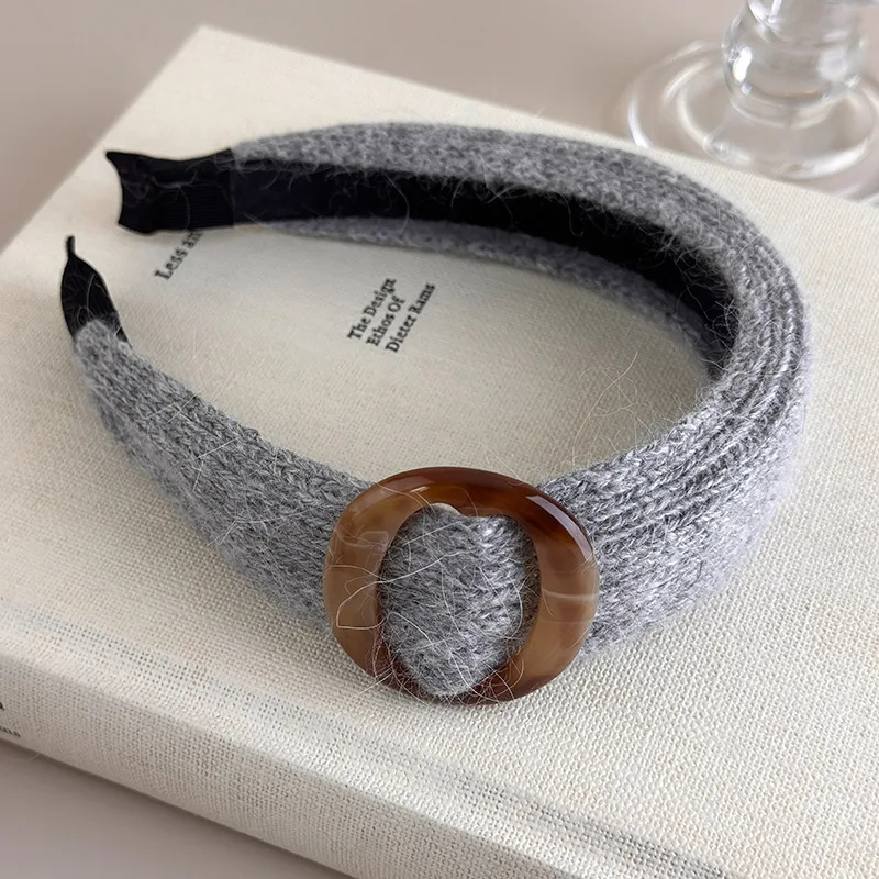 عصابات رأس دائرية من الأكريليك باللون البيج والبني، عصابة رأس مبطنة واسعة، إكسسوارات شعر عصرية للنساء والفتيات يوميًا #1