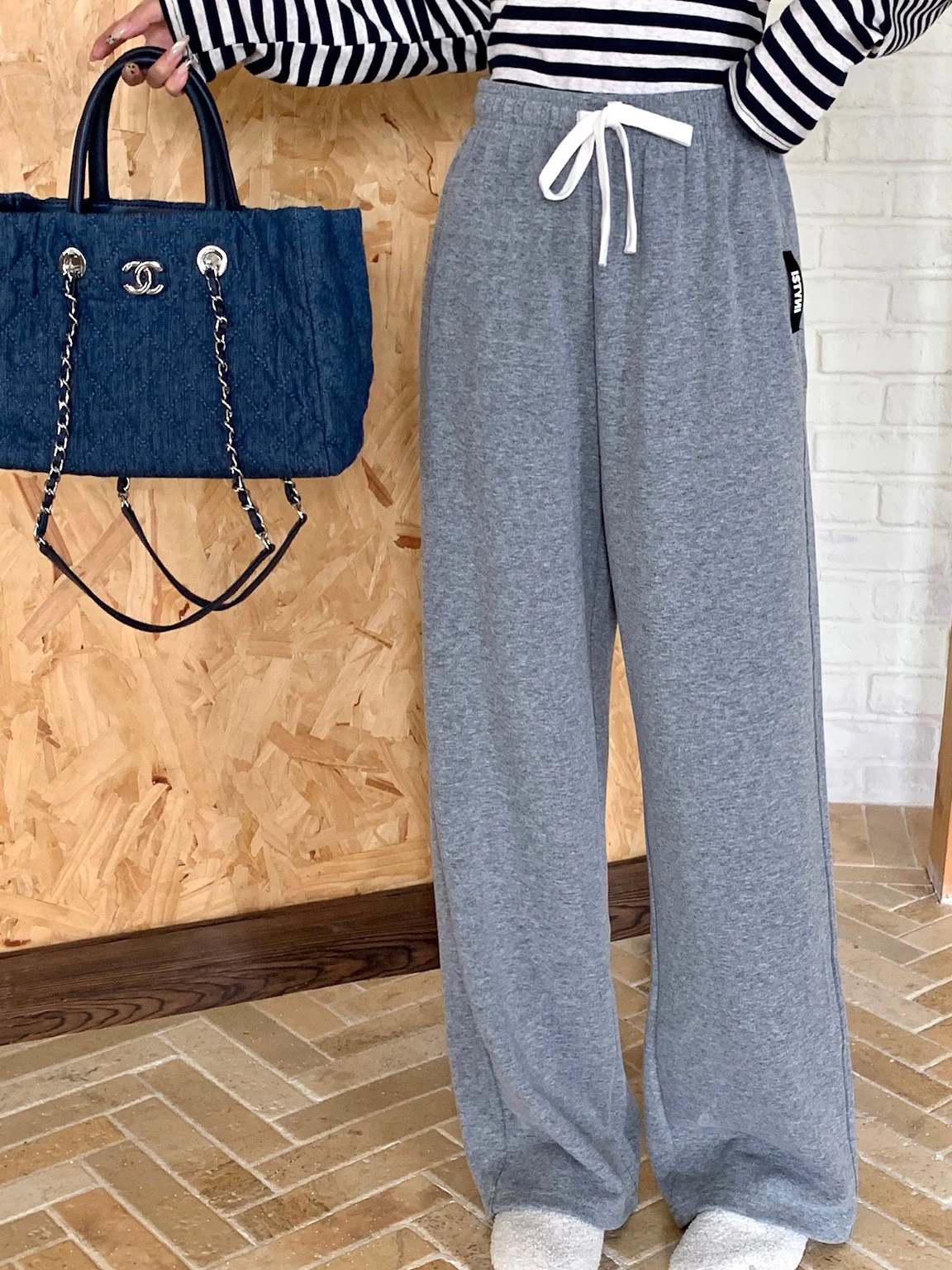 

ey Elastic Waist Straight Leg Pants High Waist Wide Leg Slimming Long Trousers Women's New Sle Casual Pants by Isni