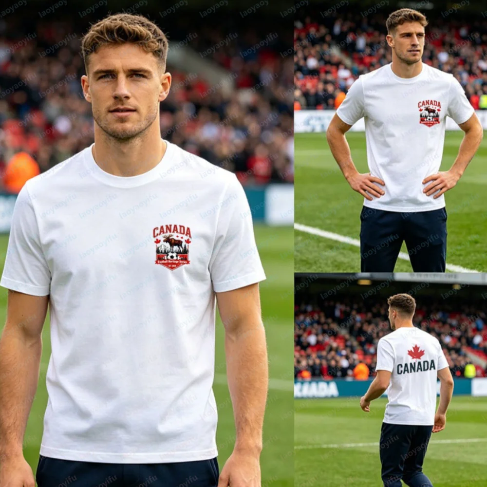 2026 Soccer Canada Front Back Moose Maple Leaf Men Tee Cotton Football Fan Casual  Graphic Short Sleeve Supporter Match Tshirt