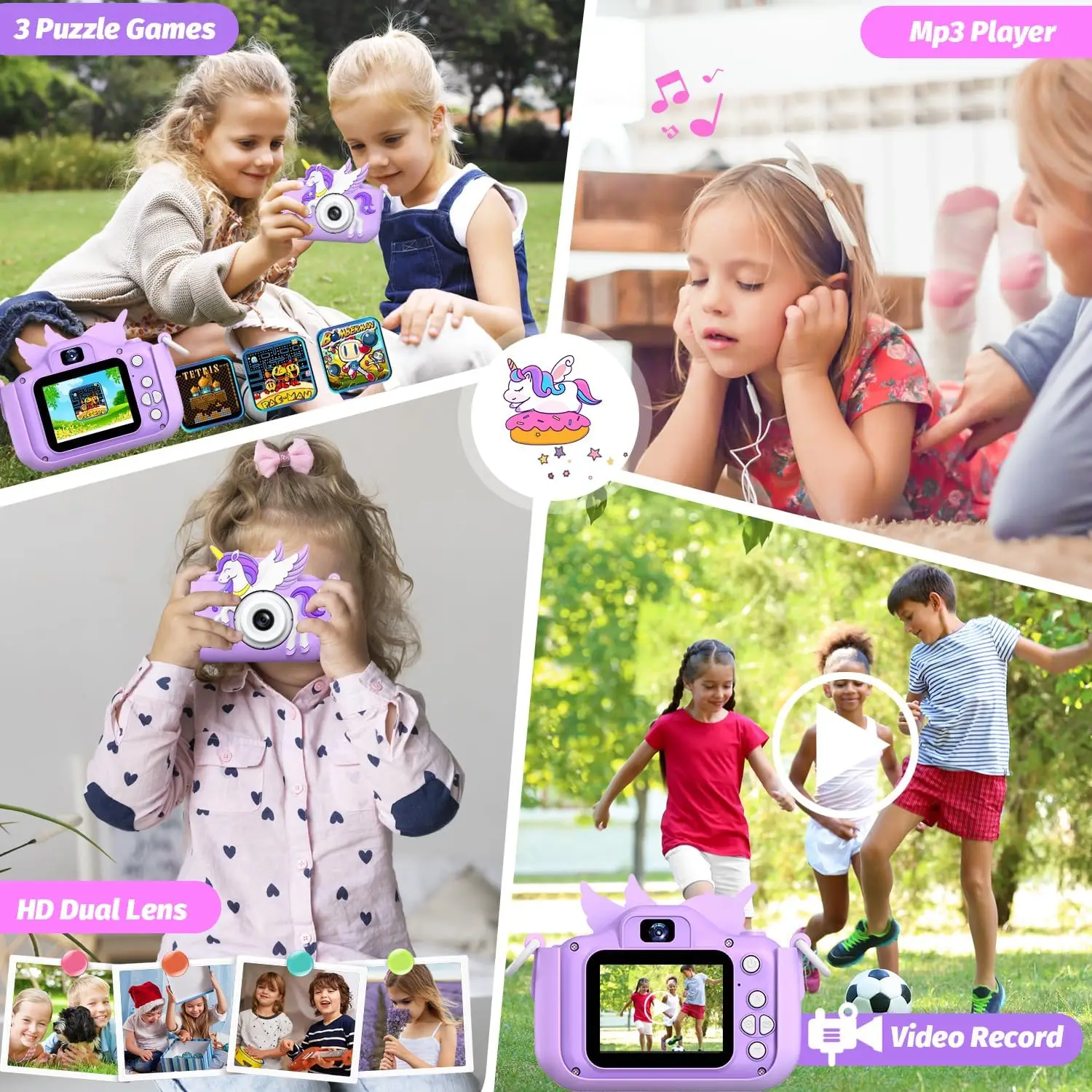 Unicórnio série crianças câmera digital câmera dupla hd 1080p câmera de vídeo brinquedos crianças brinquedo para aniversário/presente de natal