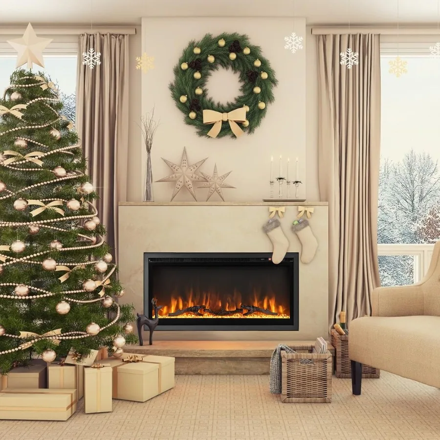 Inserto per camino elettrico Riscaldatore per camino da incasso a parete largo 36 pollici con termostato per un'atmosfera accogliente del soggiorno