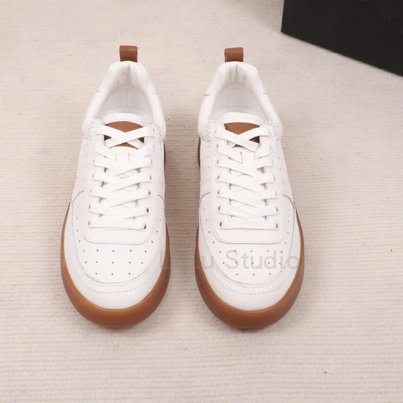 Withered New Genuine Leather Women\'s Casual Shoes Color-Blocking Fashion Leather Sneakers Shoes Women