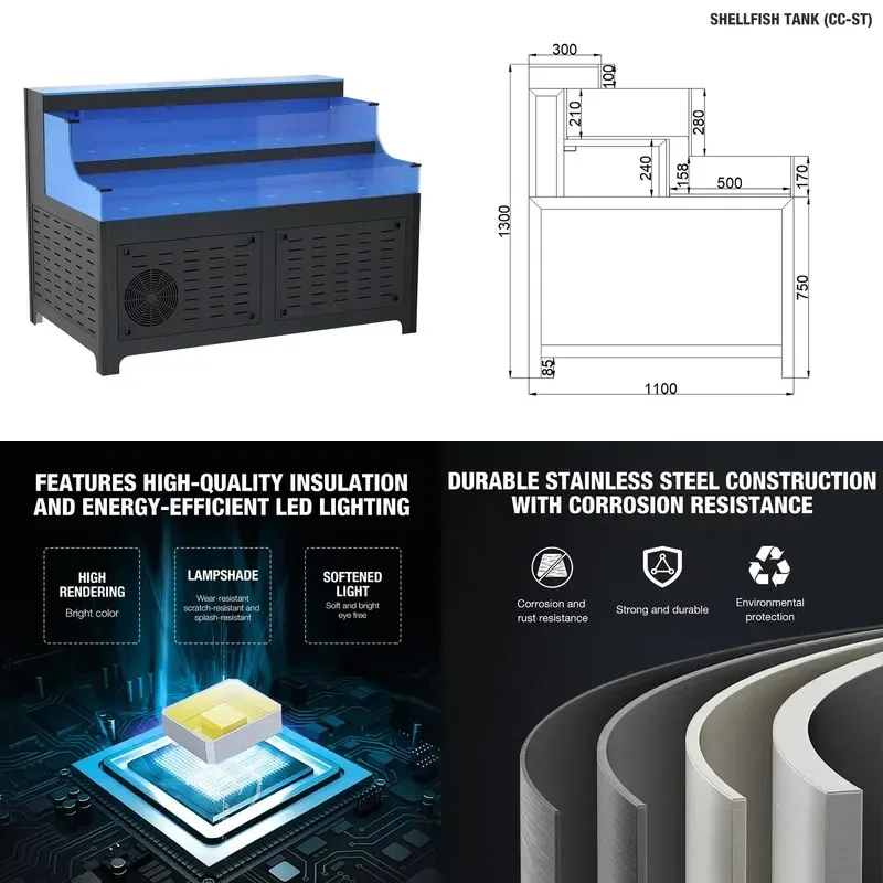 for Restaurant Supermarket Seafood Aquarium System Fish Tank Display 250-480L