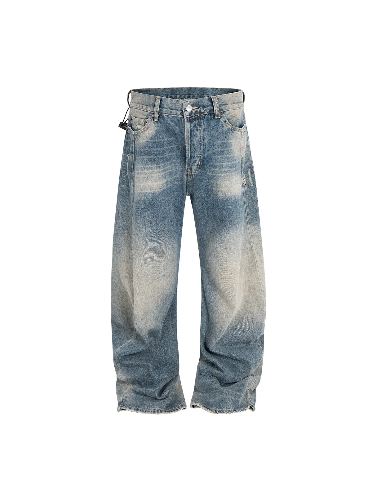 MIJKO 유니섹스 로우 웨이스트 와이드 레그 시미타르 청바지 빈티지 페이드 블루 데님 롱 바지 남성과 여성용 TJ154