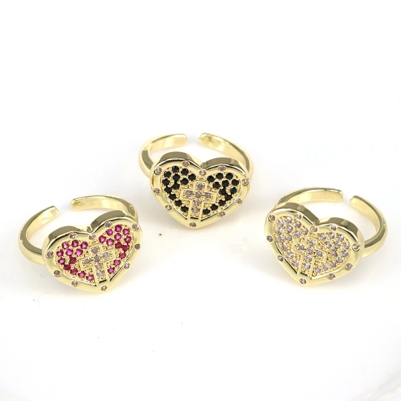 5Pcs/Fashion Heart Women Ring Zircon Copper Gold Plated Jewelry for MOM Women Wholesale Bulk Birthday Party Gift