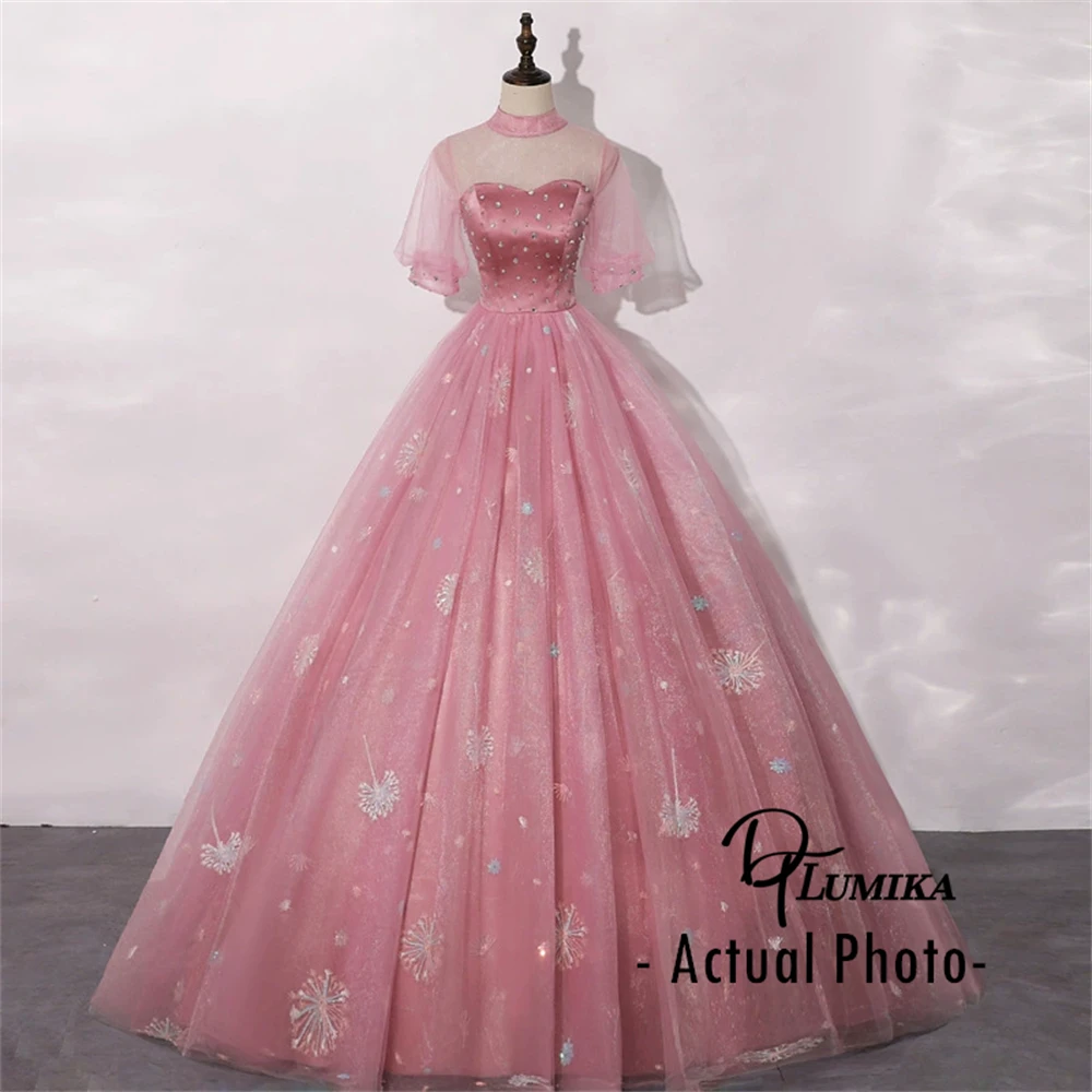 DTLumika – robe de soirée Maxi pour femmes, manches évasées, col rond, paillettes, Quinceanera, douce 16 robes, longue ligne A, robe de bal