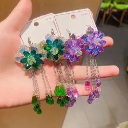 2024Trend  Earrings Crystal Flower Piercing Ear Cuffs Long Hanging Earrings