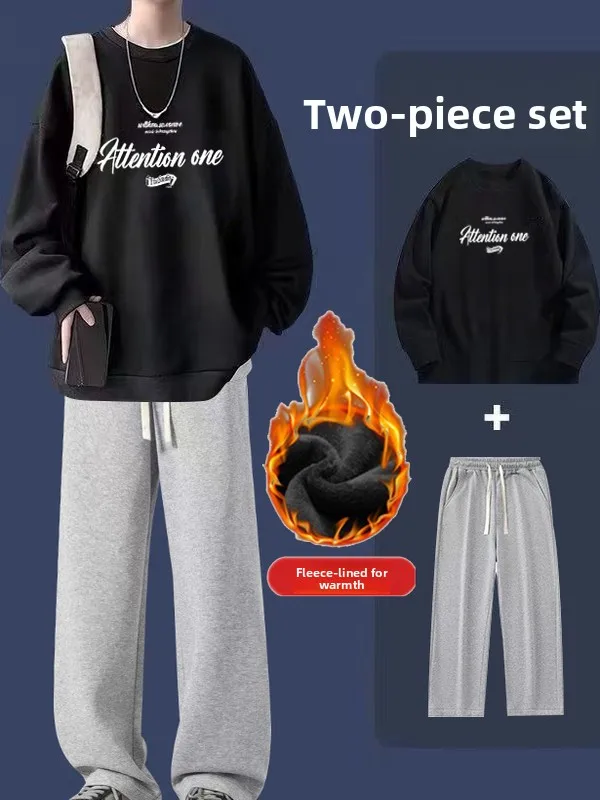 

Осенне-зимний мужской комплект: свитшот и брюки прямого кроя, повседневный, свободный, удобный, для подростков