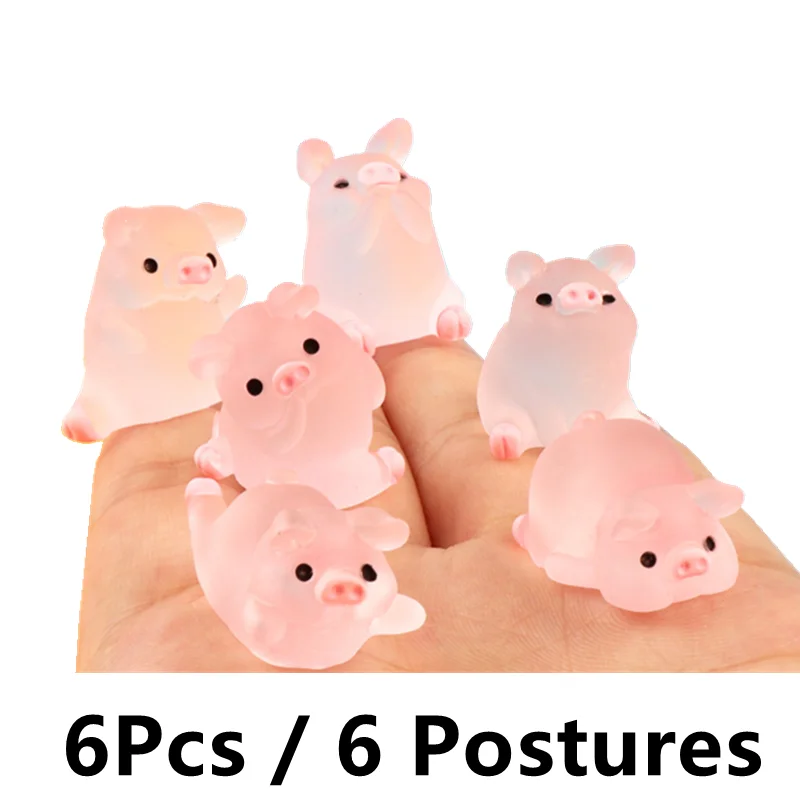 6Pcs Pink Resin Pig Doll Desk Decoration 6 Postures Cute Piggy Home Decor DIY Accessories  Home Decoration Accessories