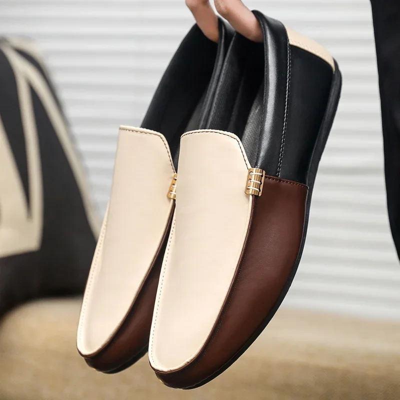 Fashion Leather Loafers For Men Flat Shoes Comfortable Men's Casual Shoes Breathable Lightweight Slip-on Shoes Man Lazy Shoes