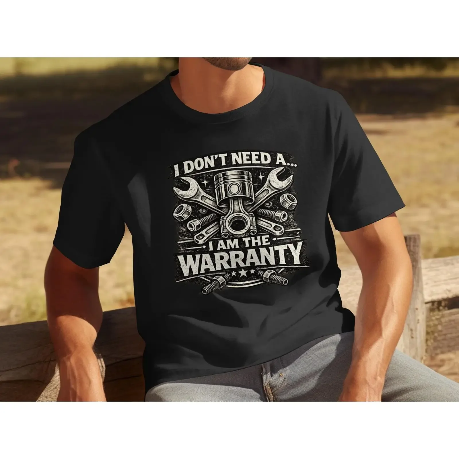 Mechanic T Shirt Funny 'I Am The Warranty' Car Guy Distressed Auto Repair Garage for Dad Handyman vintage Washed Stretched Soft