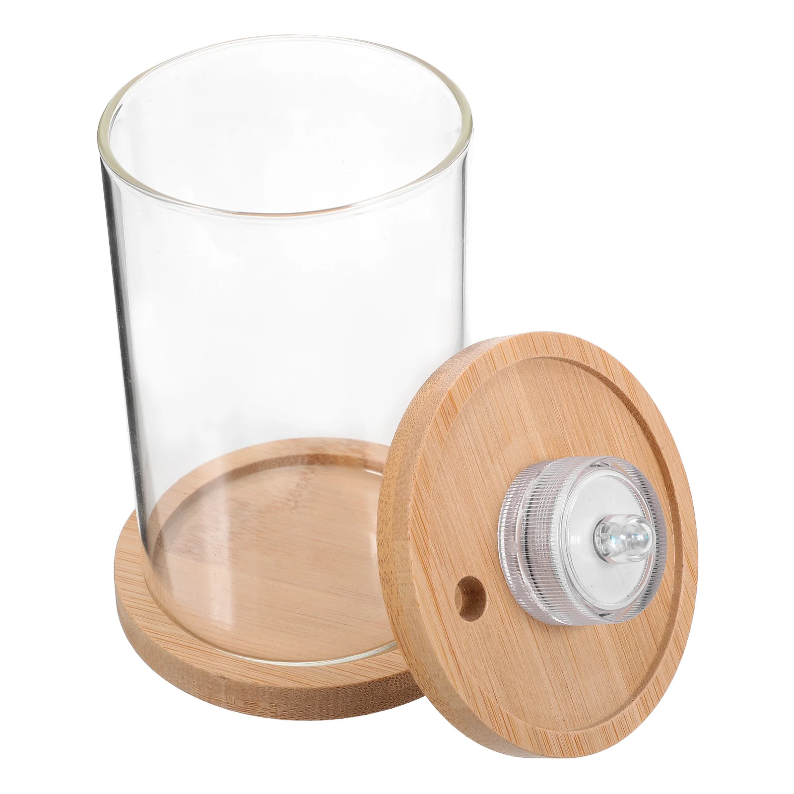 

Mini Fish Tank 10Cm Diameter 15Cm Height Clear Glass Led Aquarium Pine Wood Base Desktop Decor Starter Kit Small Aquarium