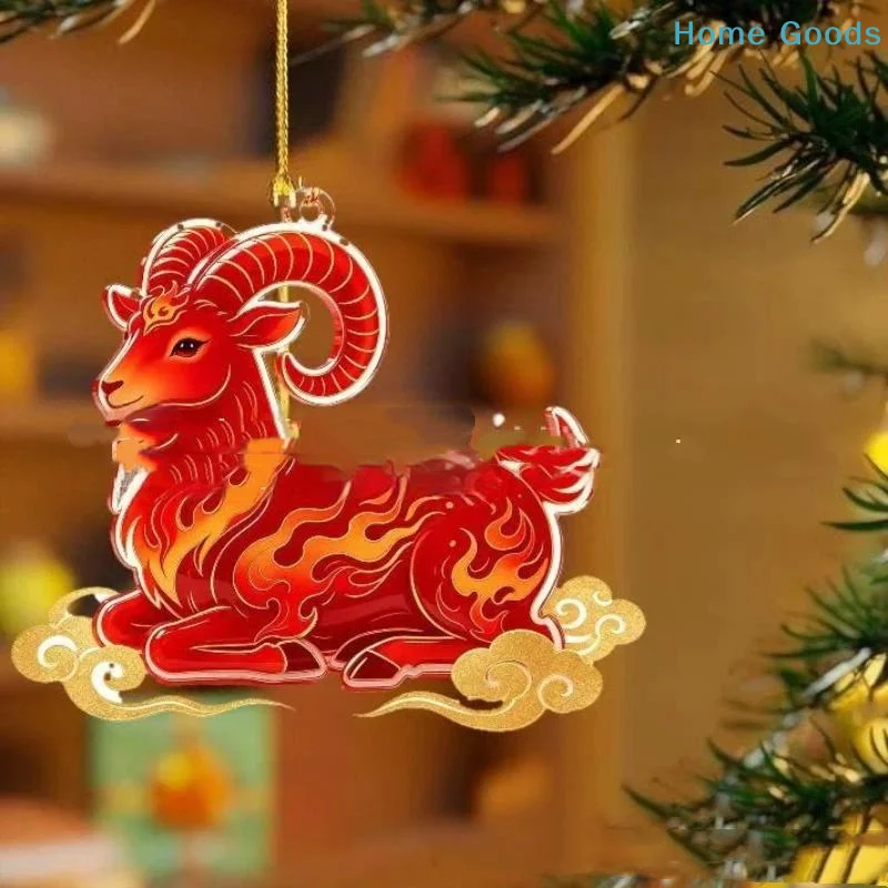 1PC Acrylic Chinese Zodiac Goat Hanging Ornament Auspicious Red Gold Design For Spring Festival New Year Home Decorationproduct